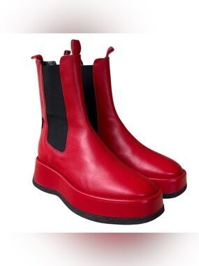 MARCO MOREO Red Leather & Black Chelsea Platform Boots